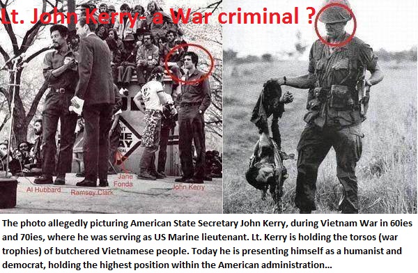Lt John Kerry holding the torsos of buthchered Vietnamese people